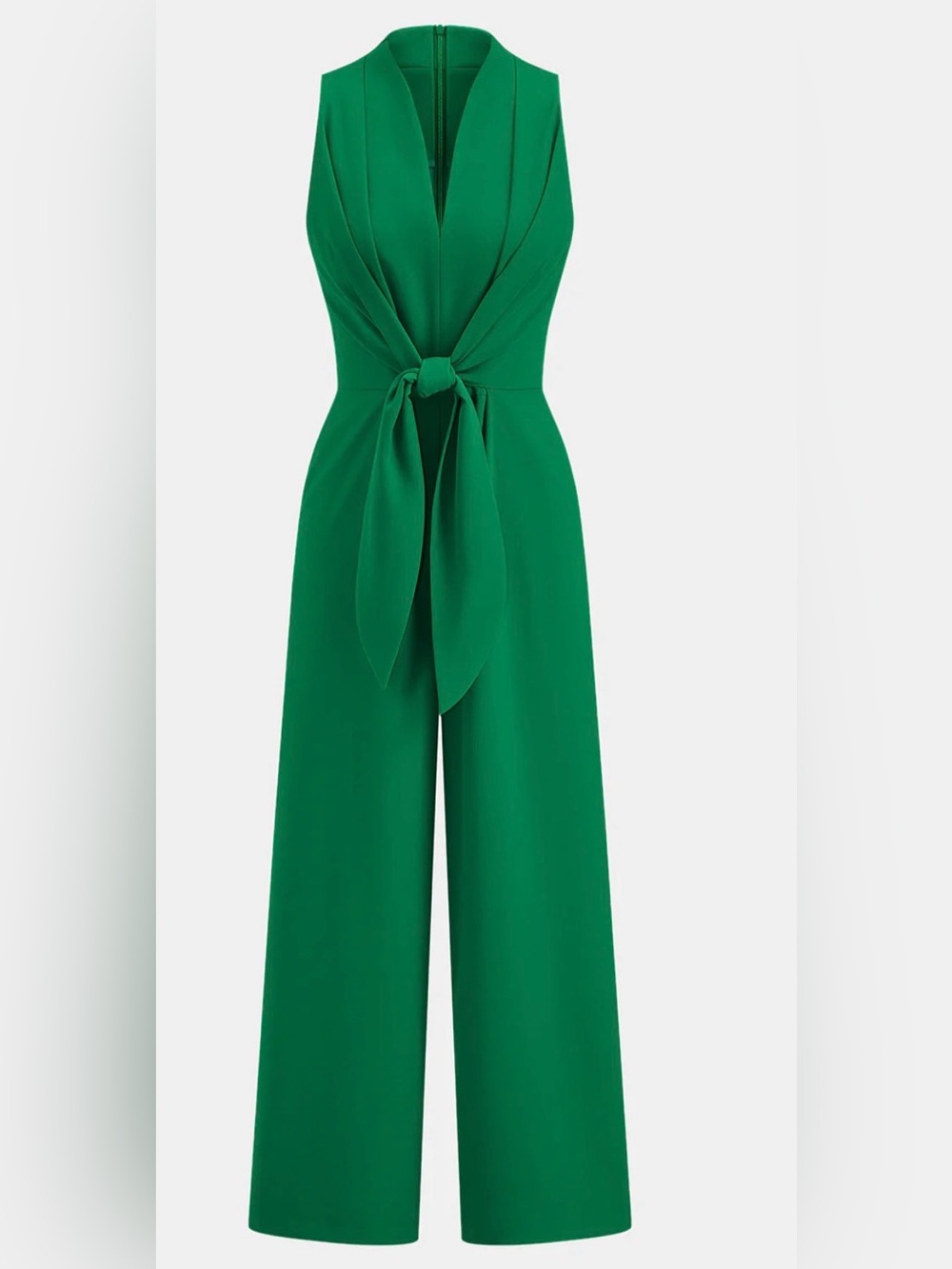 Sleeveless Tie-Front Wide-Leg Jumpsuit - Green